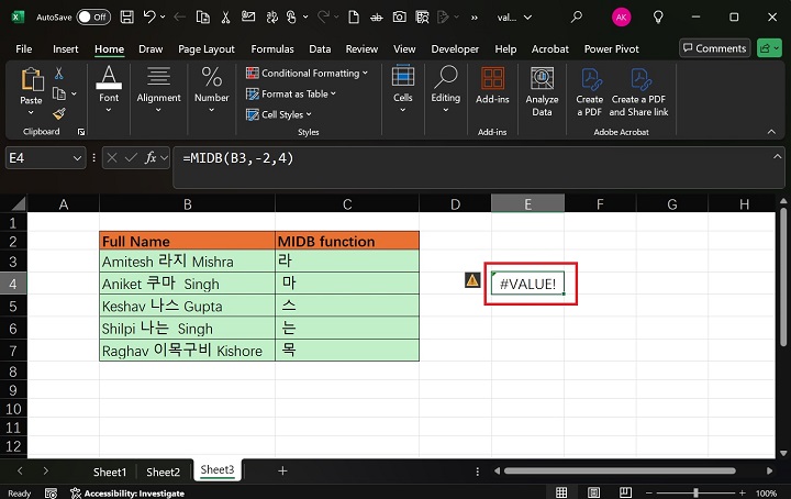 Excel 4 中的 MIDB 函数