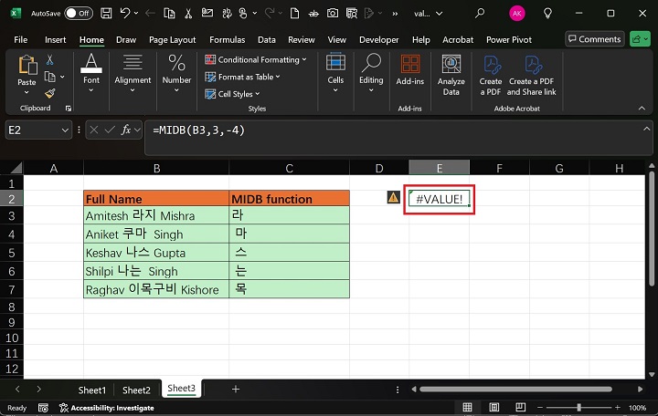 Excel 6 中的 MIDB 函数