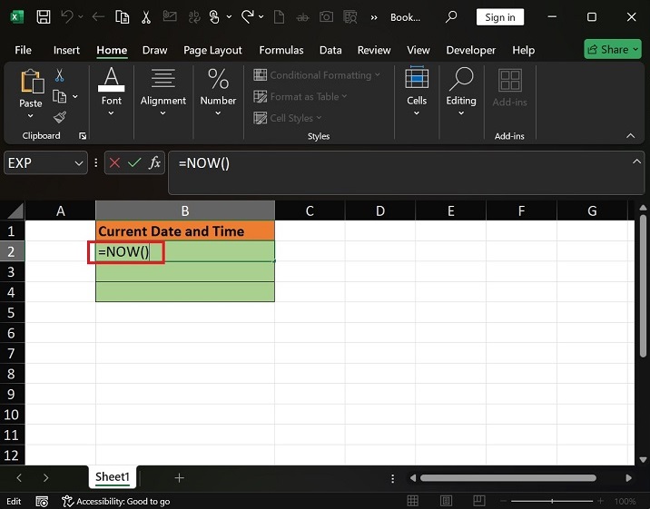 NOW 函数获取 Excel 当前日期和时间1