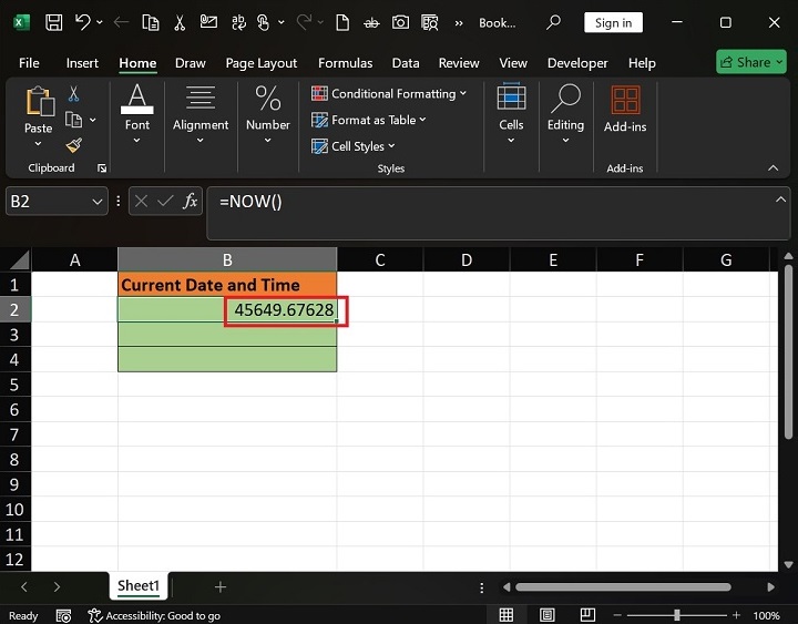 NOW 函数获取 Excel 当前日期和时间2