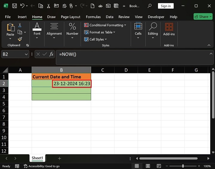 NOW 函数获取 Excel 当前日期和时间4