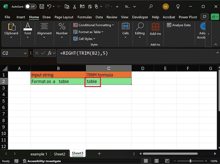 Excel2 中的 RIGHT TRIM 函数