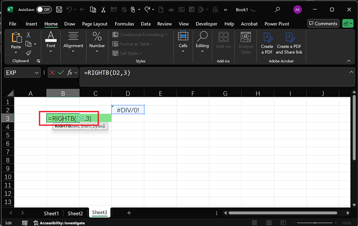 Excel 4 中的 RIGHTB 函数