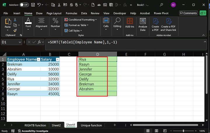 Excel 4 中的 SORT 函数