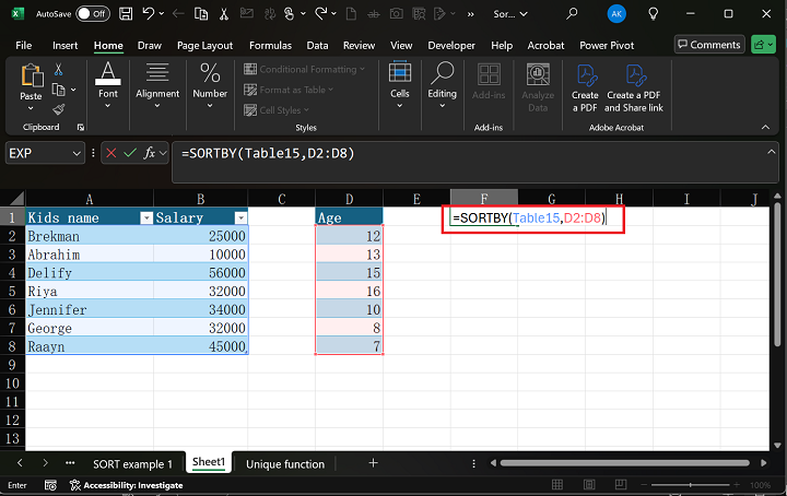 Excel 1 中的 SORTBY 函数