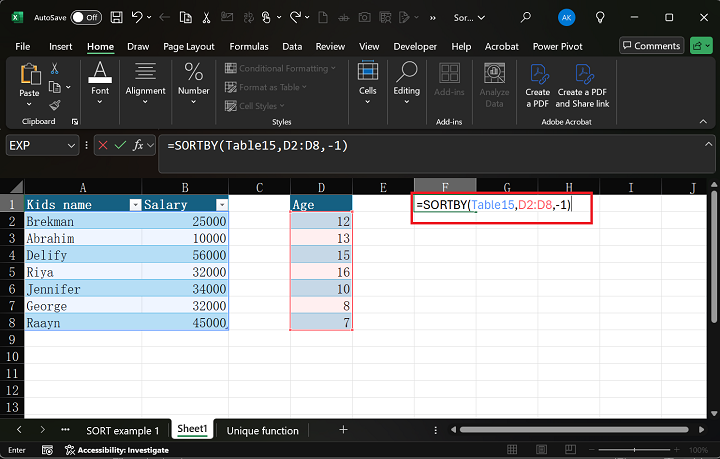 Excel 3 中的 SORTBY 函数