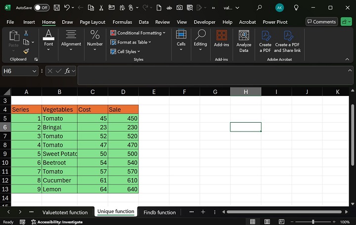 Excel 中的 UNIQUE 函数