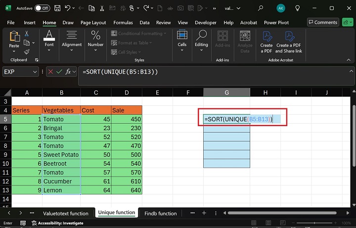 Excel 3 中的 UNIQUE 函数