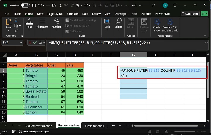 Excel 5 中的 UNIQUE 函数