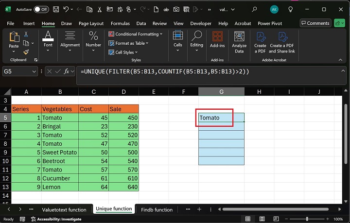 Excel 6 中的 UNIQUE 函数