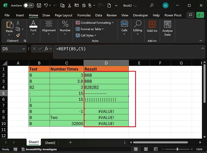 Excel3 中 REPT 函数的使用