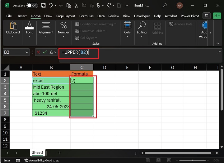 在 Excel2 中使用 UPPER 函数