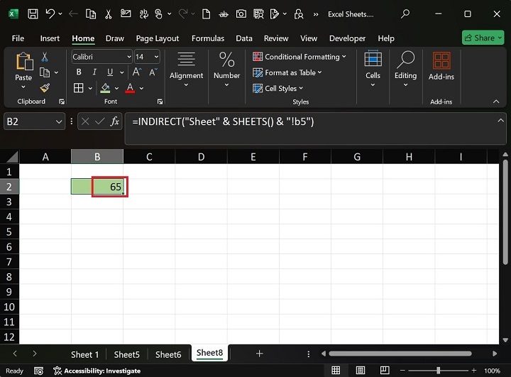 使用 INDIRECT 和 SHEETS() 函数 2