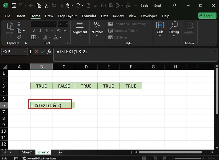 使用 ISTEXT 和 CONCATENATE 运算符 1