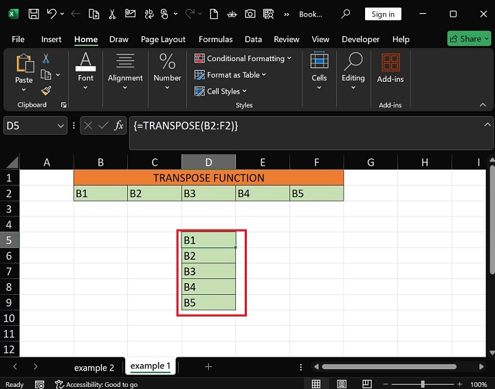 Excel2 中的 Transpose 函数有什么作用