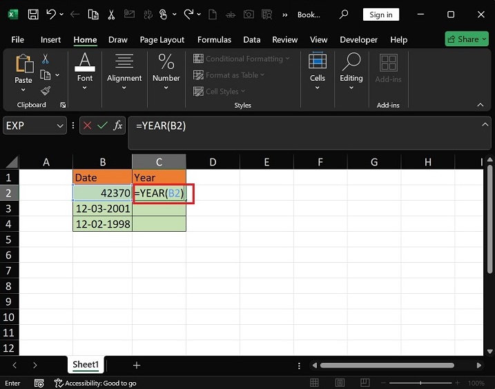 YEAR 函数在 Excel2 中的作用是什么