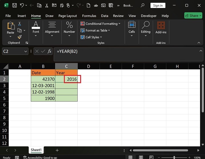 YEAR 函数在 Excel3 中的作用是什么