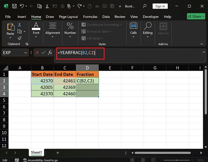 YEARFRAC 函数在 Excel1 中的作用是什么