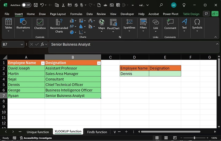 Excel 中的 XLOOKUP 函数