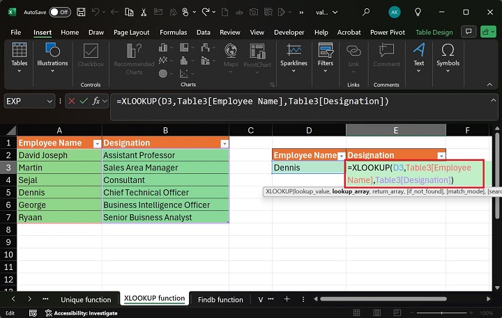 Excel 中的 XLOOKUP 函数