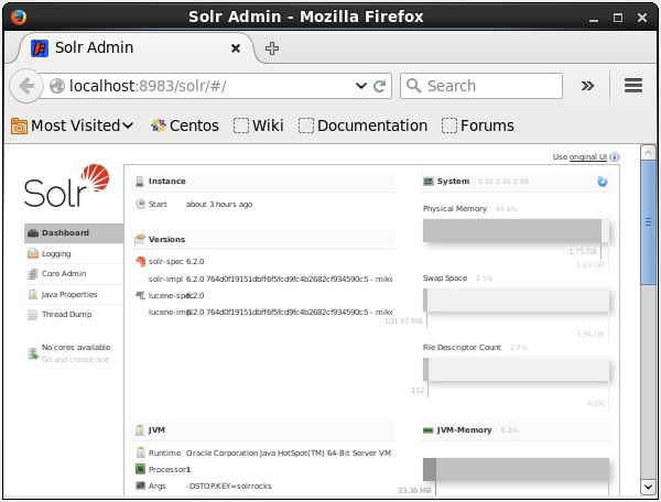 Interface Solr Admin