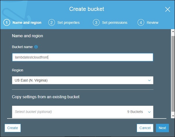 Create Bucket Button