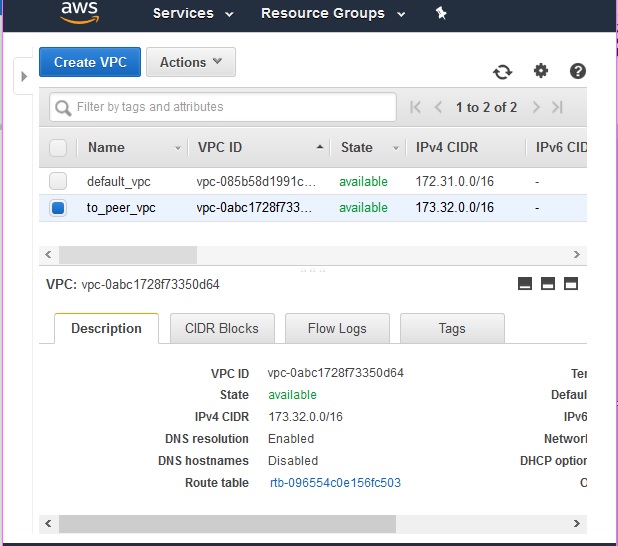 Creating in different vpc 1