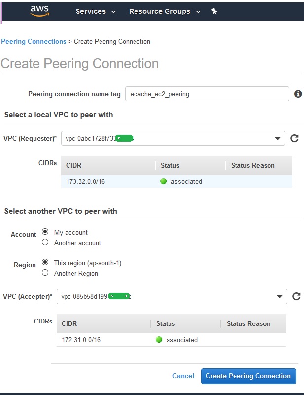 在不同的 vpc 2 中创建