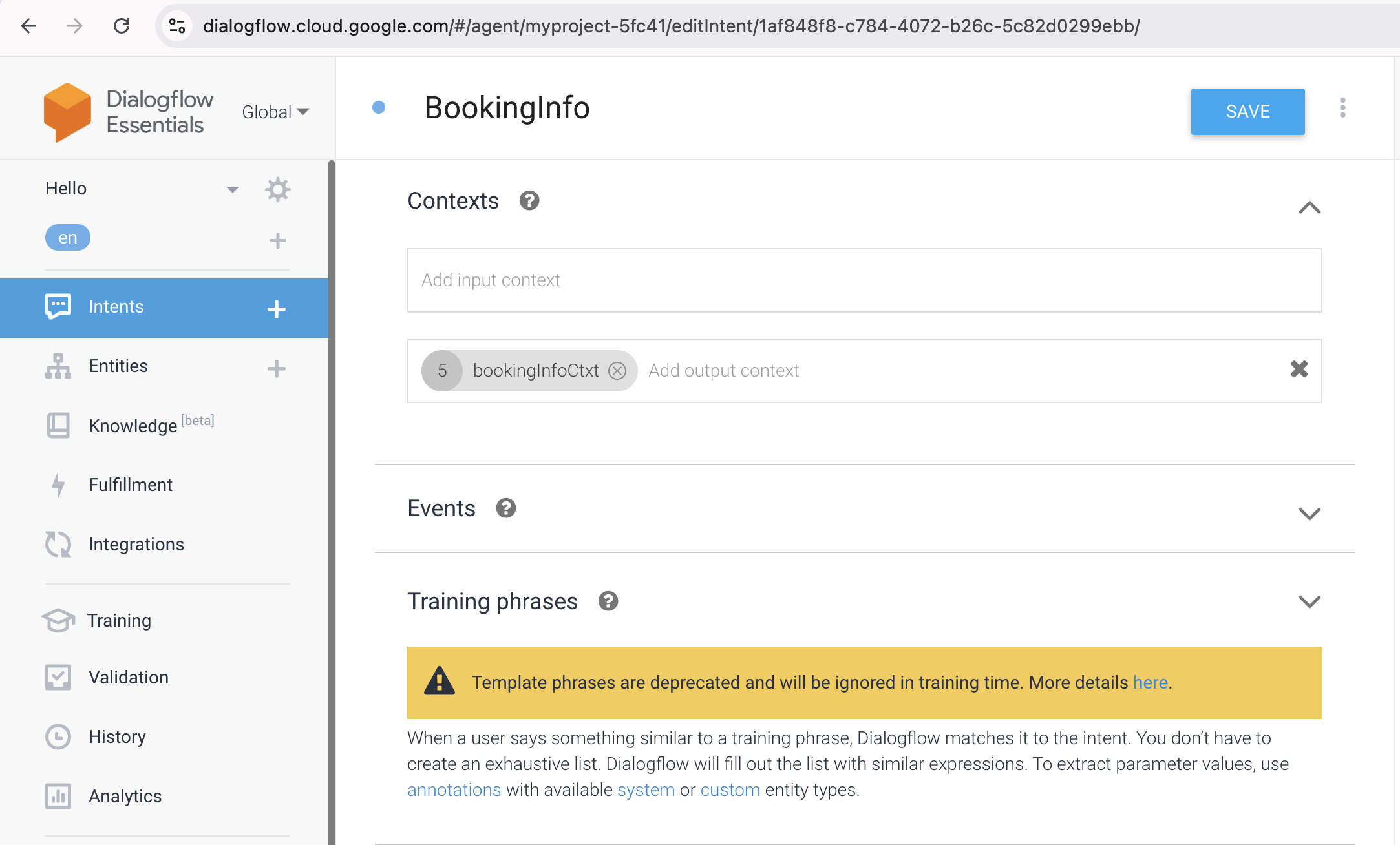 Dialogflow Context Example