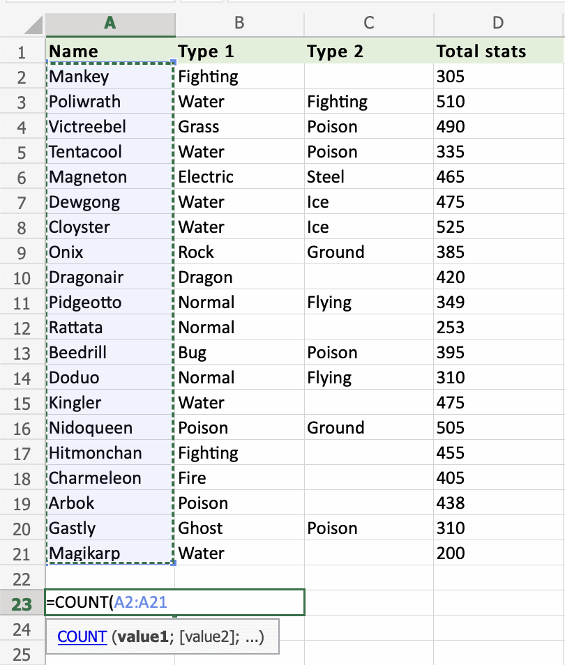 Excel COUNT 函数