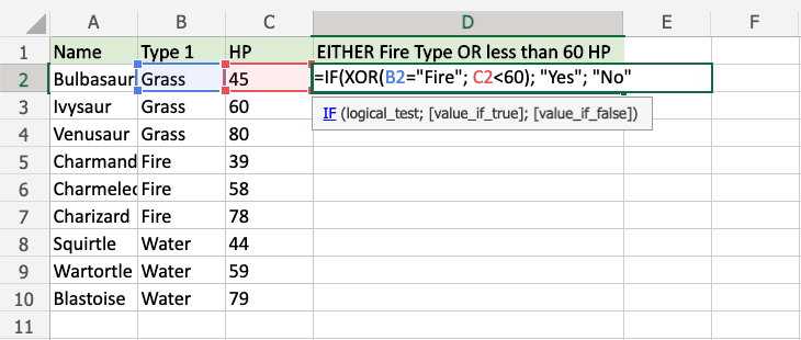 Excel XOR 函数