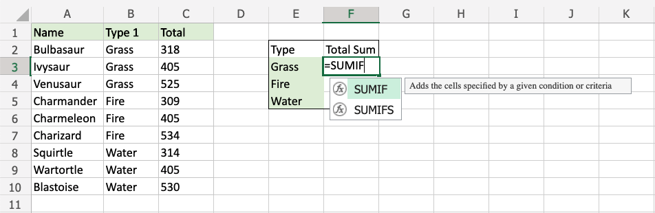 Excel SUMIF 函数