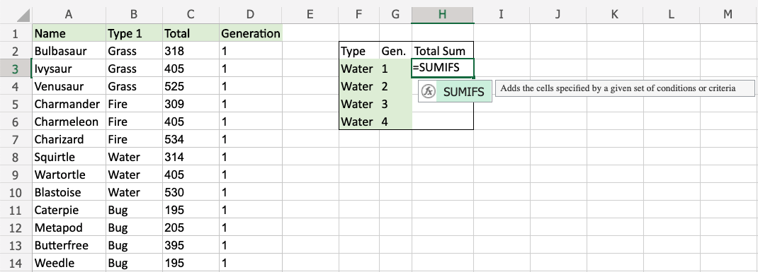 Excel SUMIFS 函数