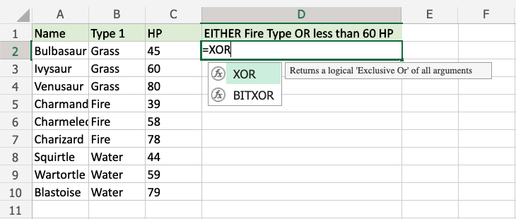 Excel XOR 函数