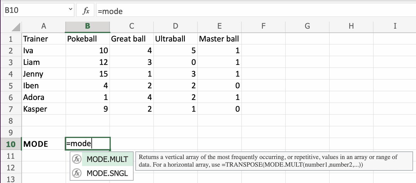 Excel MODE 函数