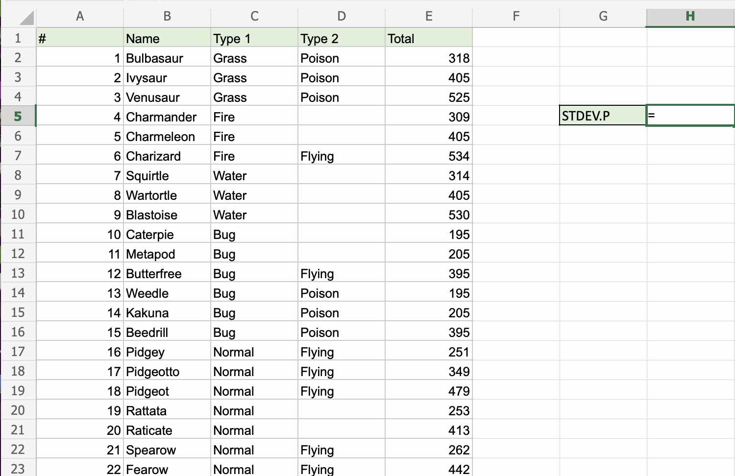 Excel STDEV.P 函数