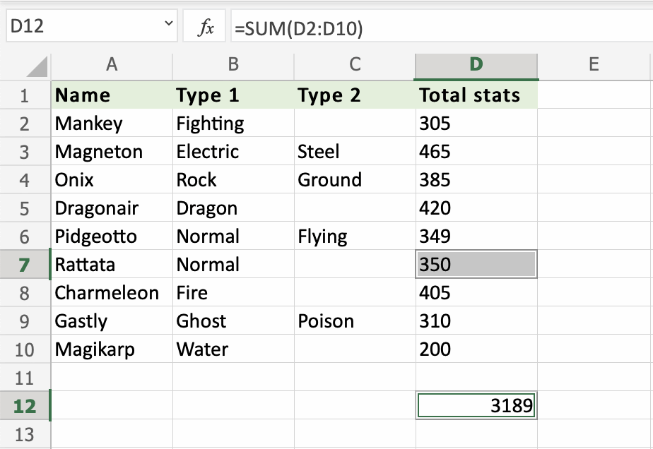 Excel SUM 函数