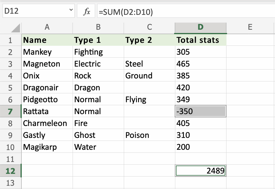 Excel SUM 函数