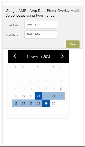 Amp datepicker multi select