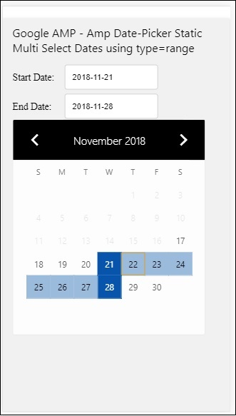 Amp datepicker range