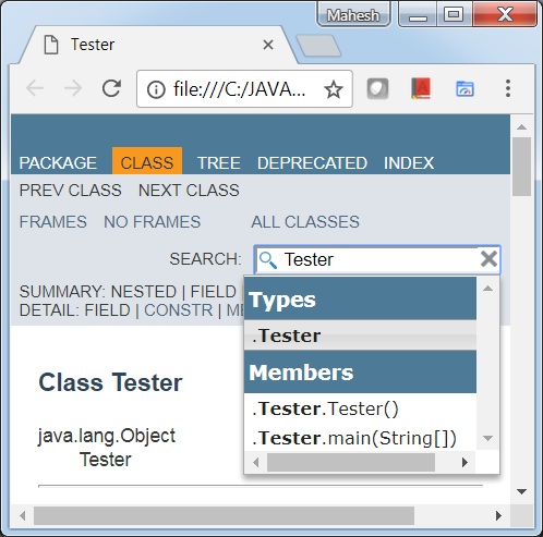 Java9 中的 javadoc 输出