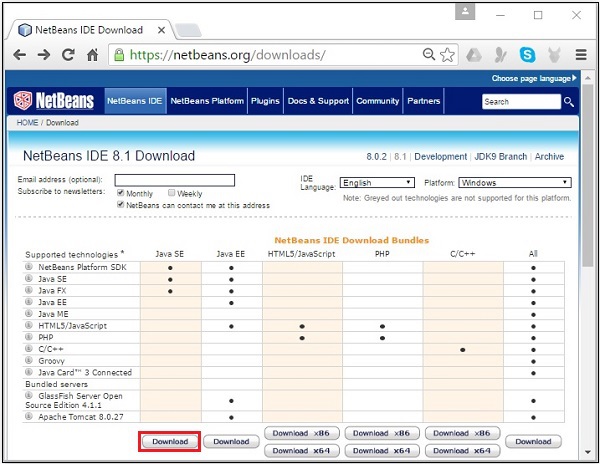 NetBeans 下载页面