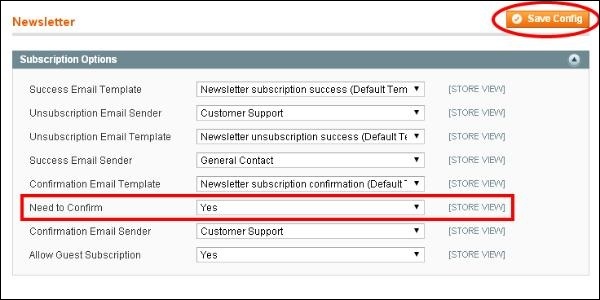 Magento 新闻通讯设置