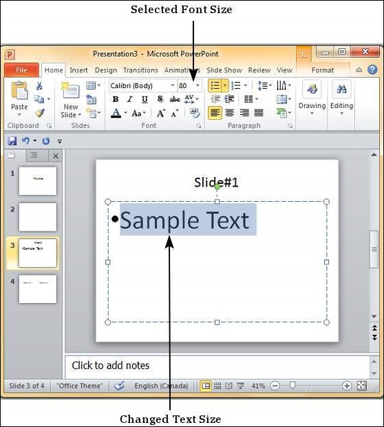 Microsoft PowerPoint 2010 中更改文本大小