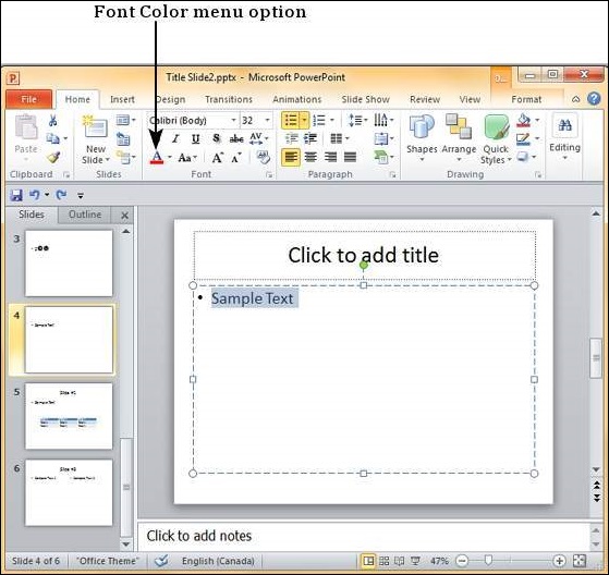 Microsoft PowerPoint 2010 更改文本颜色