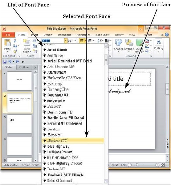 Microsoft PowerPoint 2010 中设置文本字体