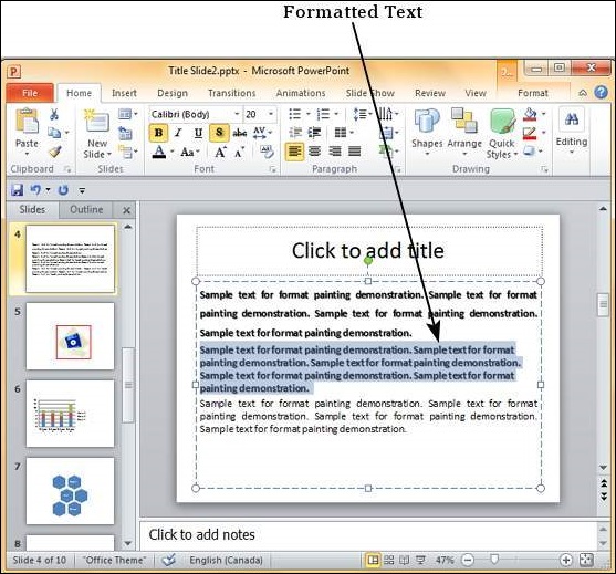 Microsoft PowerPoint 2010 中应用格式