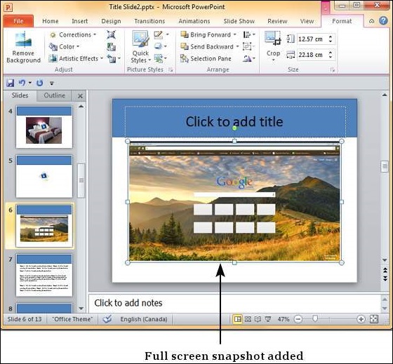 Microsoft PowerPoint 2010 中插入屏幕截图