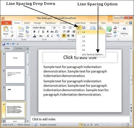 Microsoft PowerPoint 2010 中设置行间距