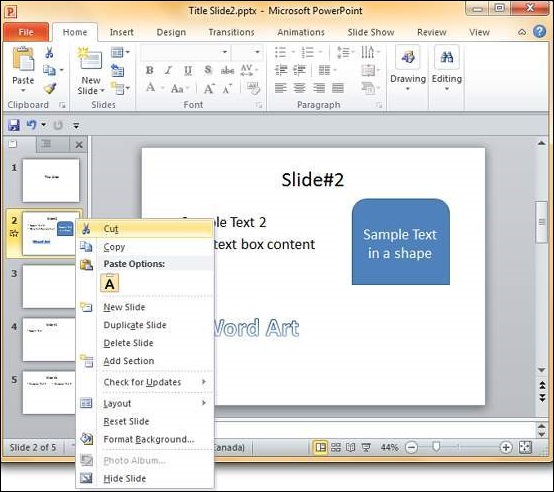 Microsoft PowerPoint 2010 中重新排列幻灯片